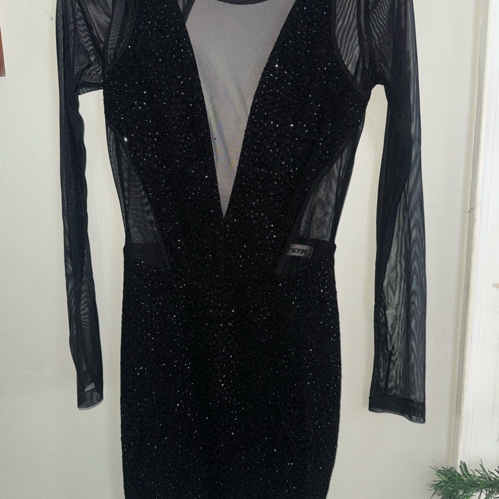 Mystic Black Glitter Long Sleeve Dress